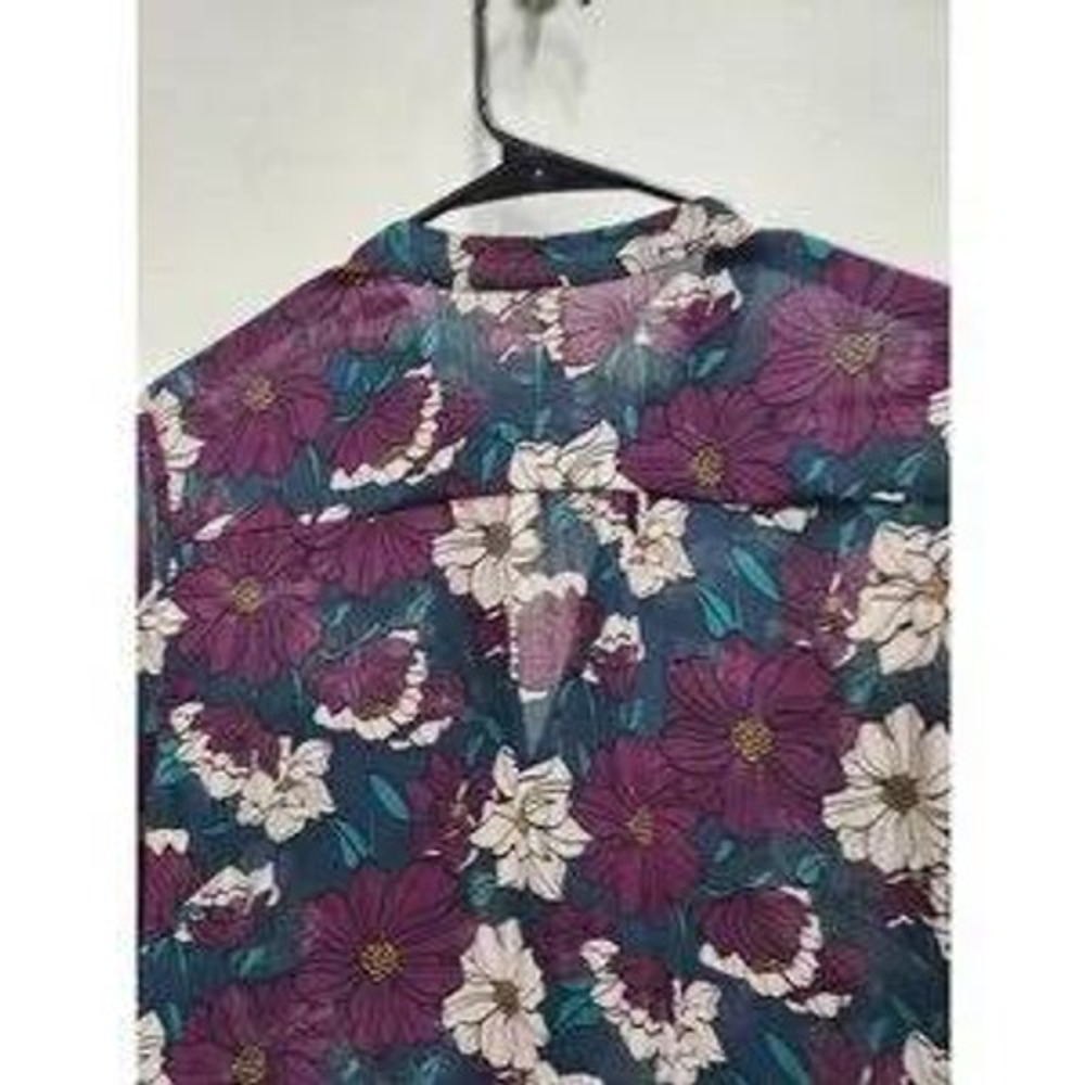 KUT from the Kloth Floral Button Up Blouse Womens Large Purple Sheer BOHO Office - Picture 11 of 11